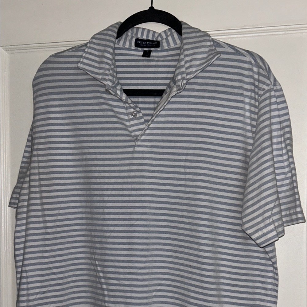 Peter Millar Blue and White Striped Polo